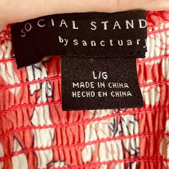 Social Standard by Sanctuary Women's Coral & White Tropical Floral Smocked Dress - Picture 4 of 12